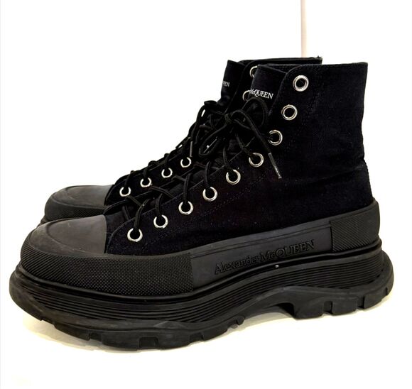 Alexander McQueen Canvas High Top Boots Black Lug Sole Sneakers EU 43.5 Designer main image 10